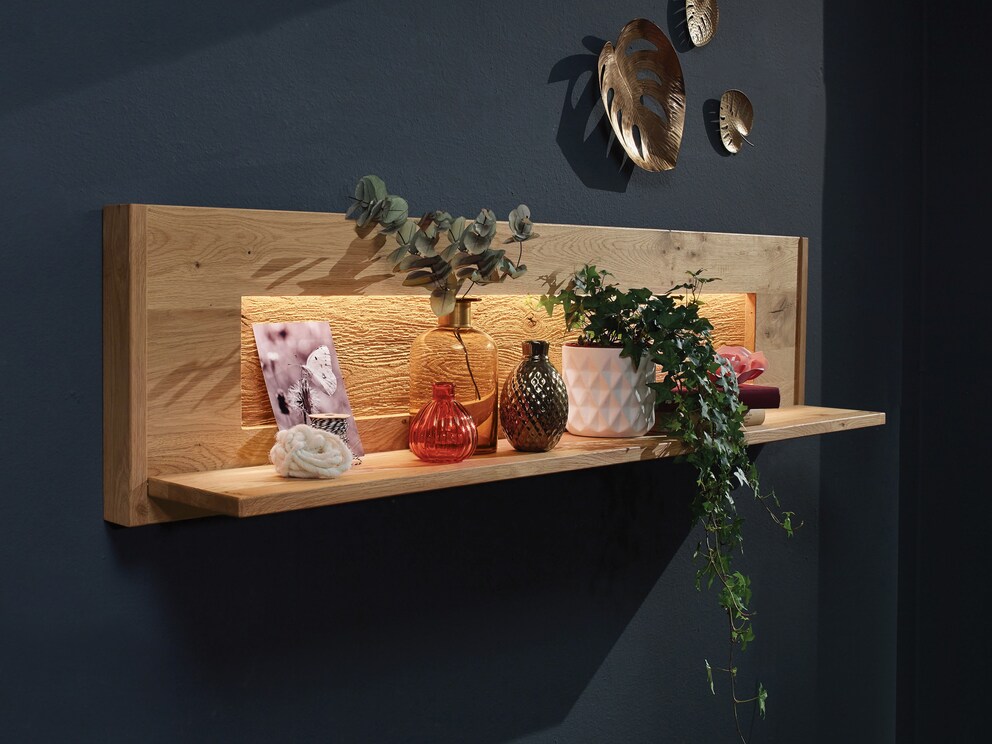Étagère murale époustouflante en chêne sauvage noble avec éclairage - ici, variante 01