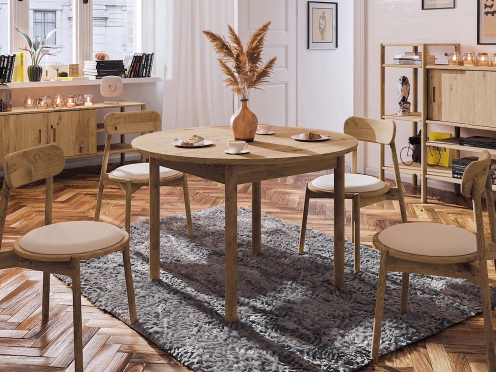 La table « Rota », de forme ronde, trouve sa place dans chaque pièce