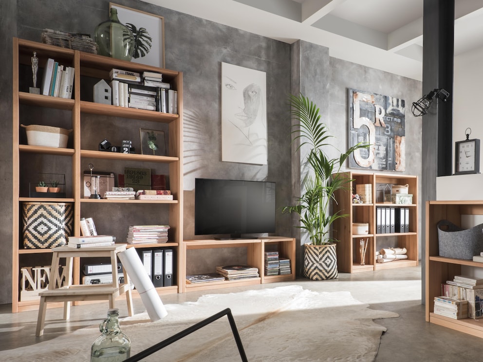 Étagères Varese en cœur de hêtre massif - élément de base étroit avec élément annexe large à chaque fois