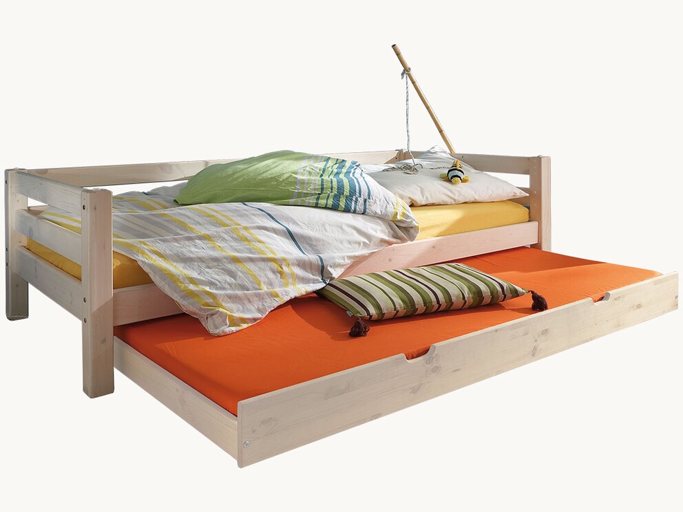 Kiddy-jeugdbed, variant 02 in geloogd/geolied grenen met extra lades