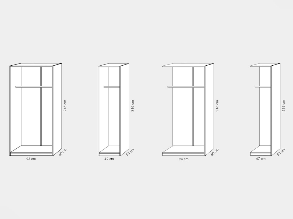 Modules in  raster van 50 cm, gedimensioneerd - verdere details onder Technische informatie