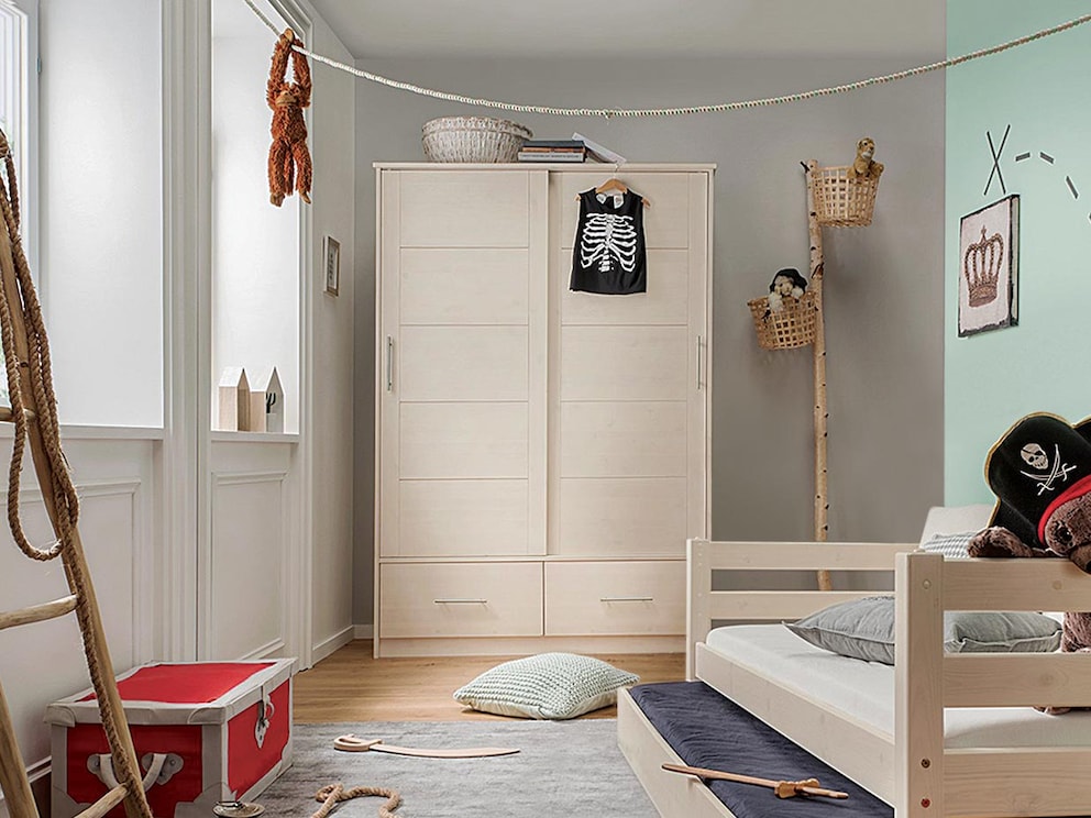 Armoire à portes coulissantes « Kiddy » variante 02 avec deux tiroirs pratiques