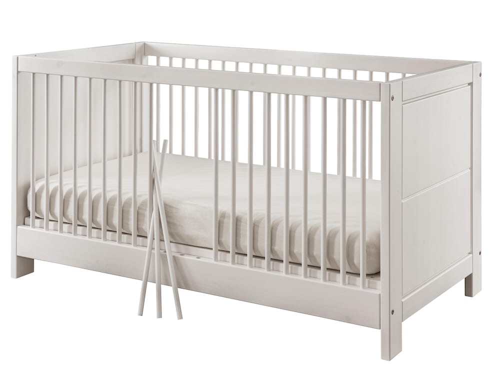 Babybed Piccolino in wit geglazuurd grenen met 3 verwijderbare sporten