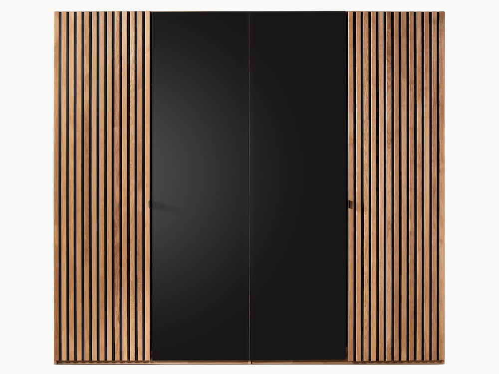 Elegante draaideurkast in wild eiken met moderne akoestische paneeloptiek