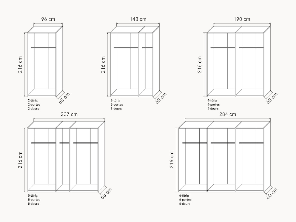 50 raster - Schematische voorstelling van de kastmaten incl. afmetingen