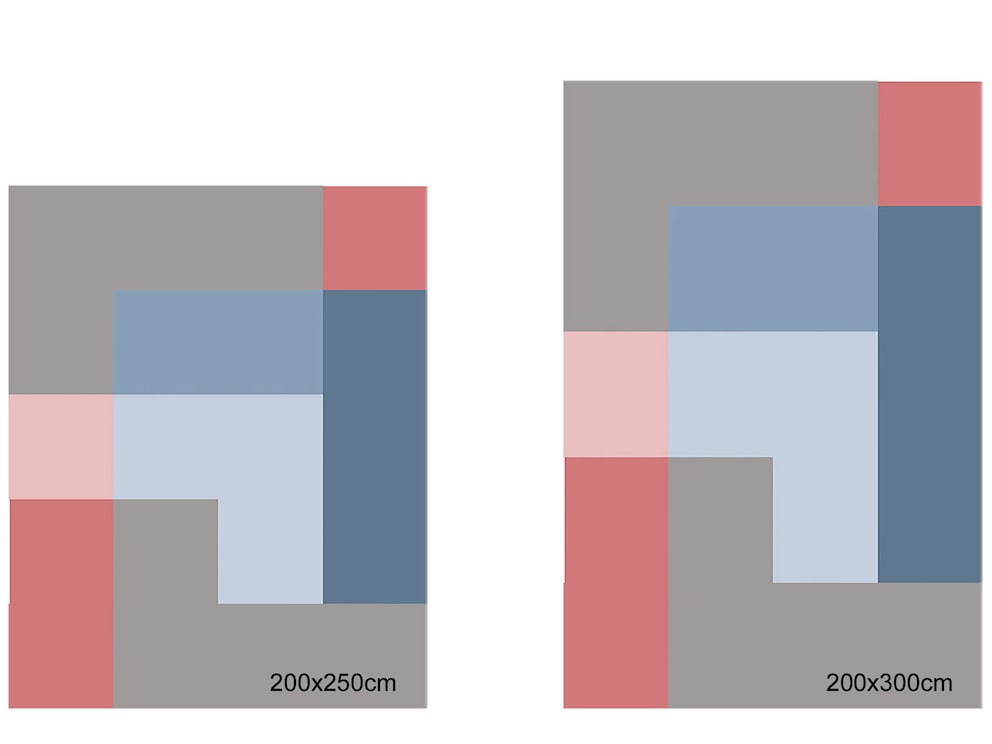 Repartition pour les tailles 200 x 250 cm et 200 x 300 cm