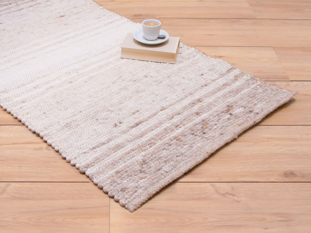 Scheerwollen vloerkleed Corrida - hier in beige/wit van 100 % schapenscheerwol, Made in Germany