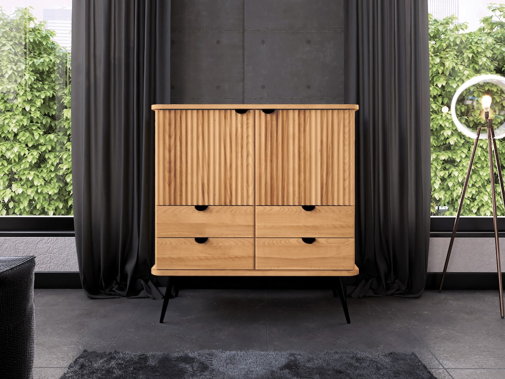 Highboard Ondas begeistert mit seinem edlen Retro-Look, hier Variante 03 in Kernbuche