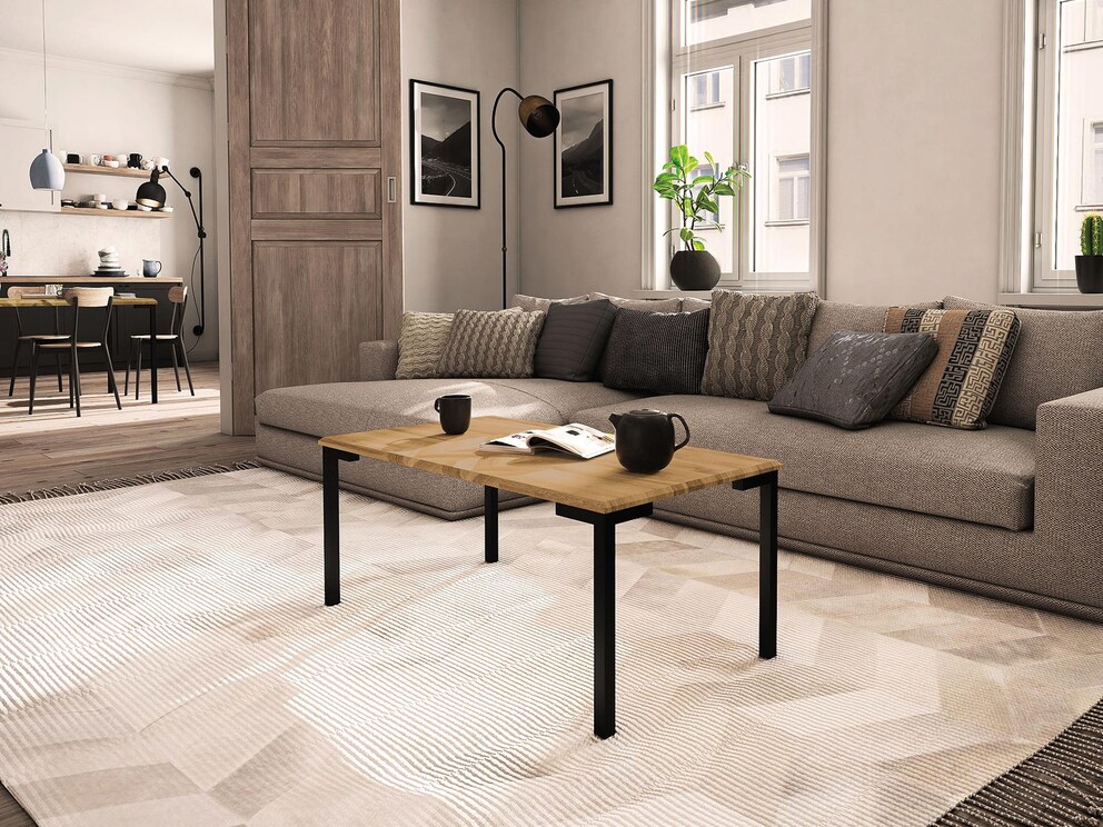 Salontafel Parquetta met fascinerend visgraat inlegwerk, hier in wild eiken, afmeting 60x110 cm