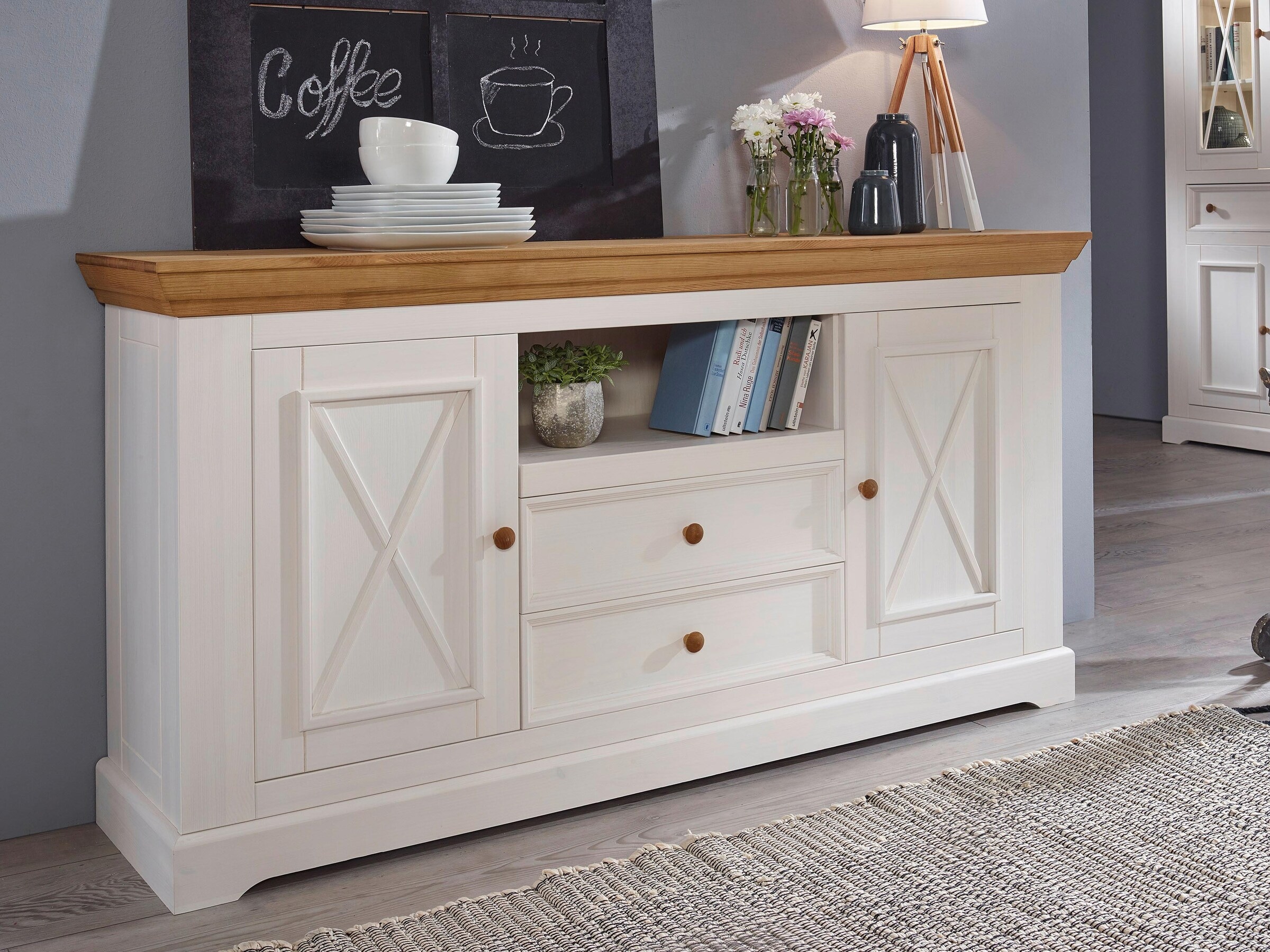 Sideboard "Molina" | Kiefer weiß-gewachst | Manufakturqualität