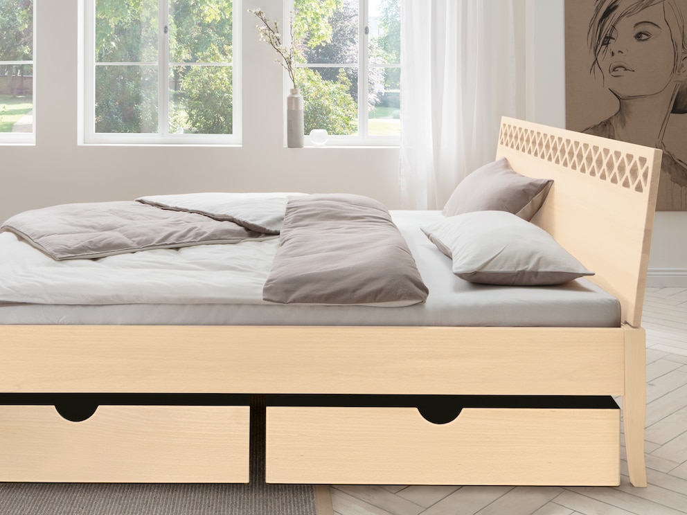 Met 2 bedlades maakt u optimaal gebruik van de ruimte onder het bed - hier in bianco