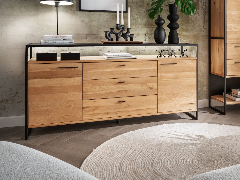 Modernes Sideboard im Industrial Design, wahlweise mit Beleuchtung