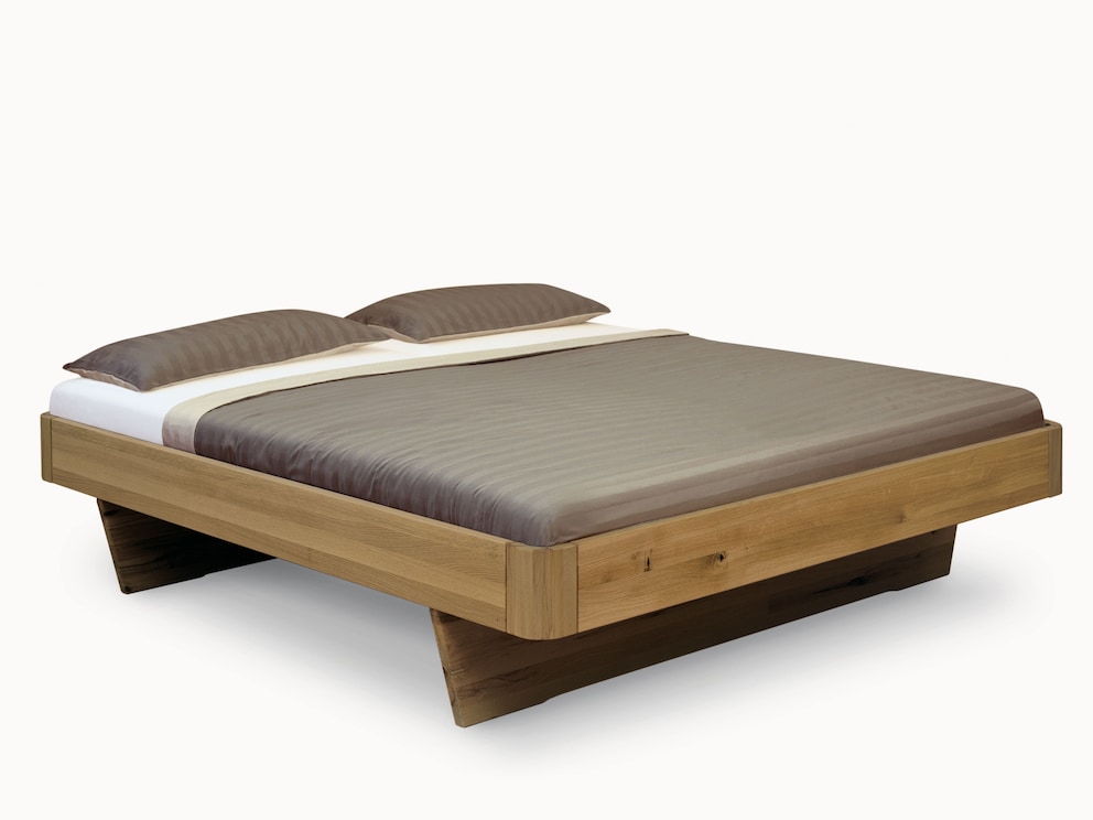 Zwevend bed Svariata in wild eiken zonder hoofdeinde en met rond bedframe