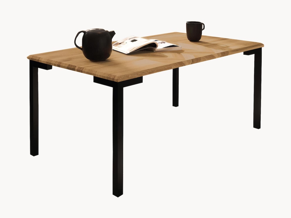 Salontafel Parquetta met fascinerend visgraat inlegwerk, hier in wild eiken, afmeting 60x110 cm