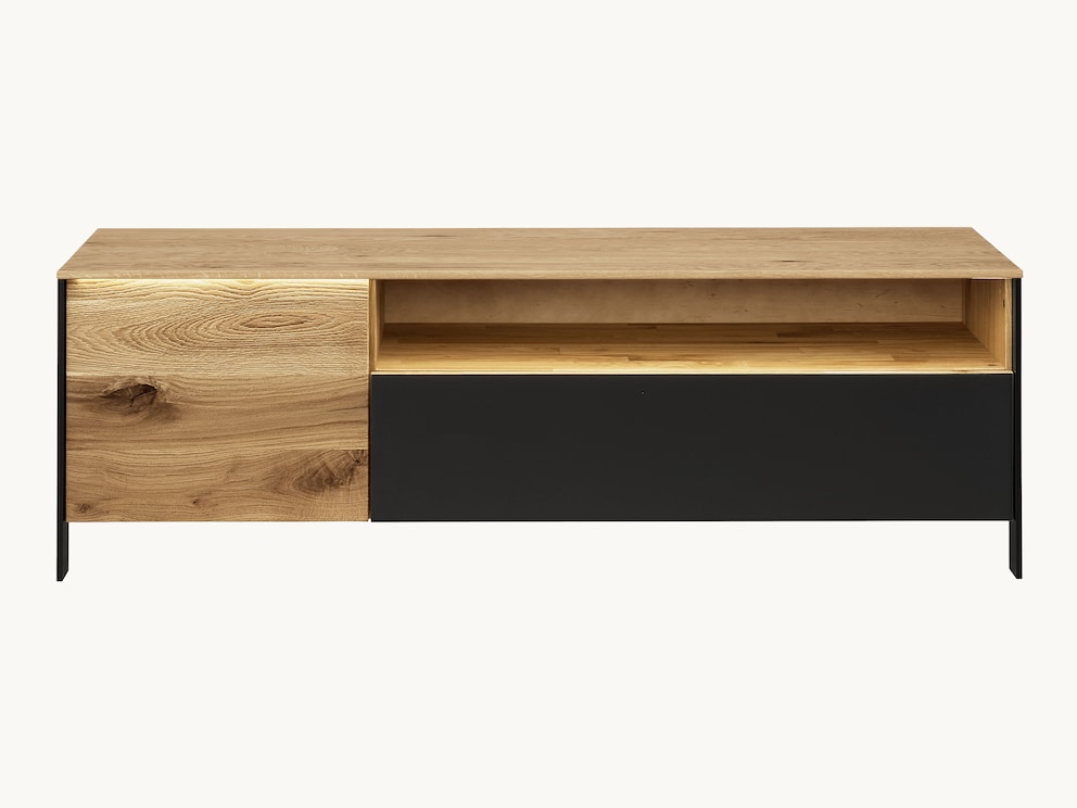 Lowboard « Fira », variante 01 avec compartiment d'armoire, tiroir et élément ouvert