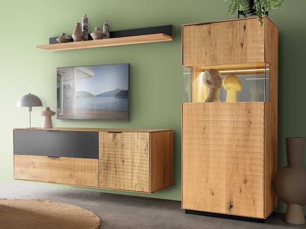 Lowboard Eterna bringt rustikalen Charme in Ihr Wohnzimmer, hier hängende Variante 01