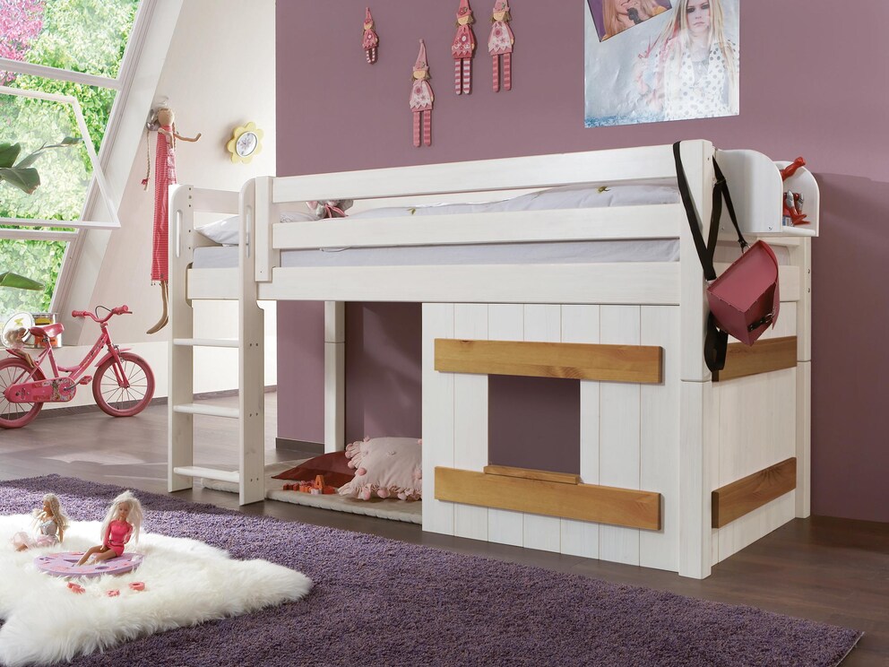 Habillage en bois assorti au mini-lit mezzanine Kiddy en blanc / lessivé