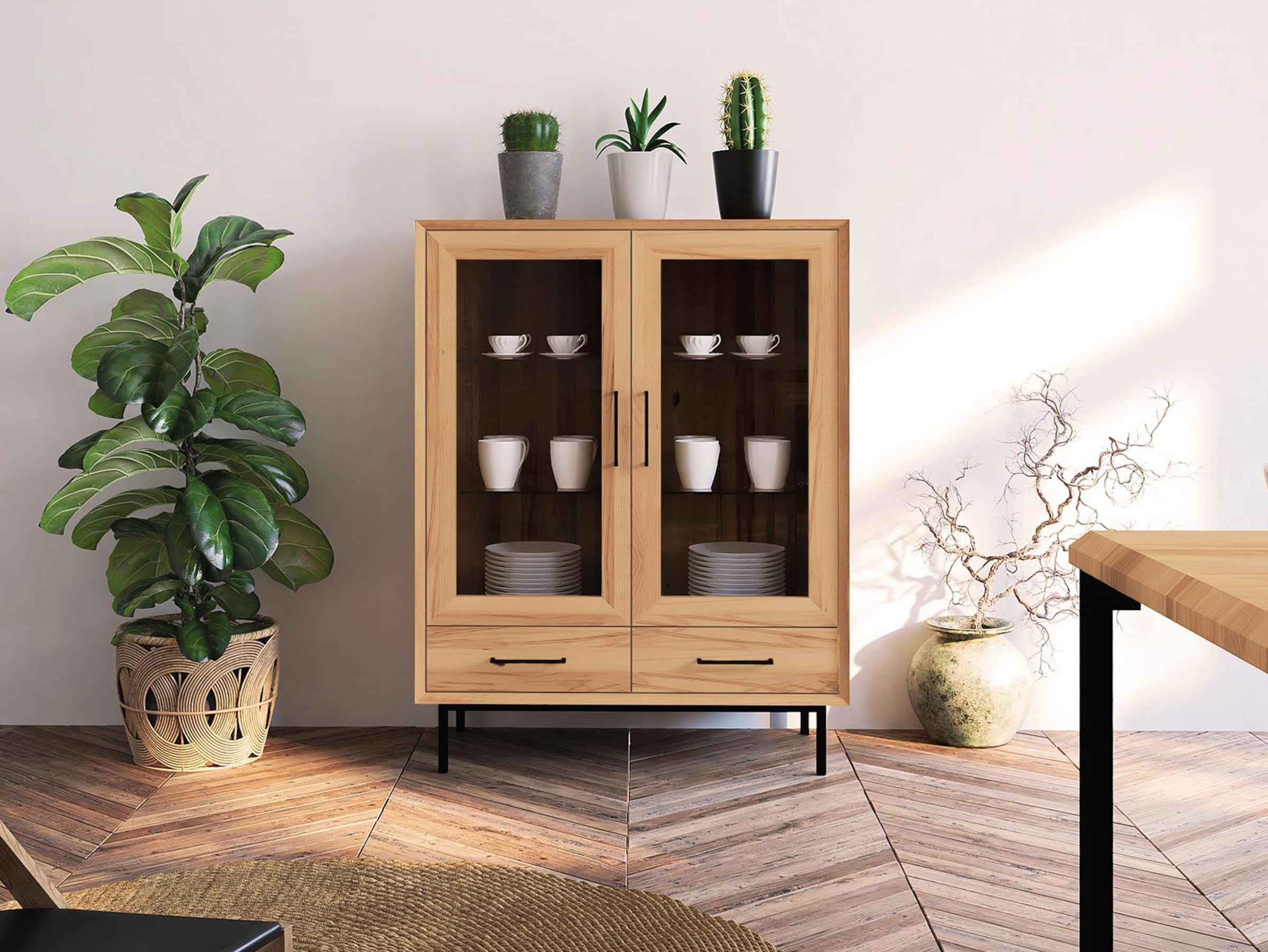 Vitrine "Parquetta" | Kernbuche | Manufakturqualität