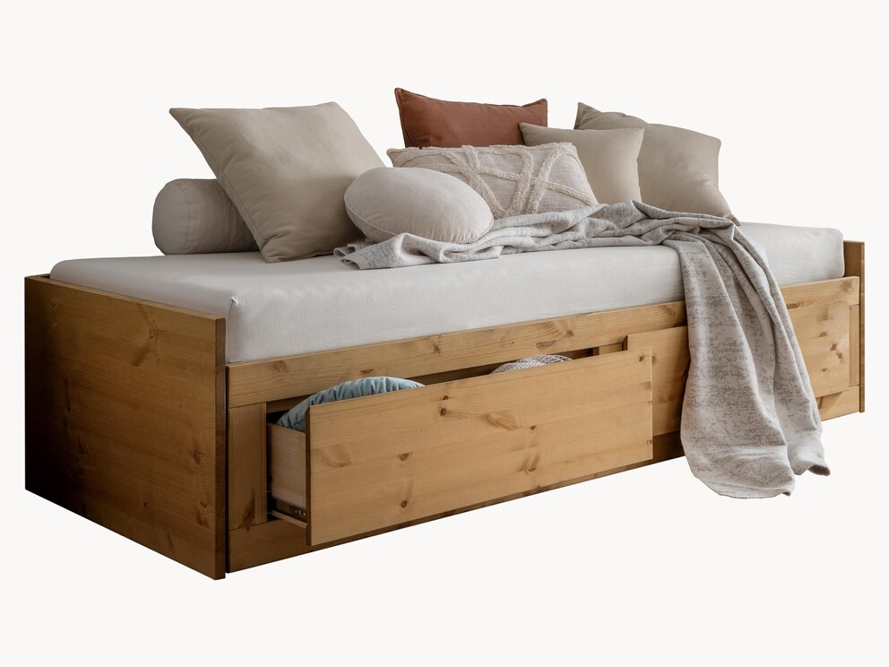 Dedia - het perfecte uitschuifbed in je logeerkamer, hier in geoliede/beitsafwerking