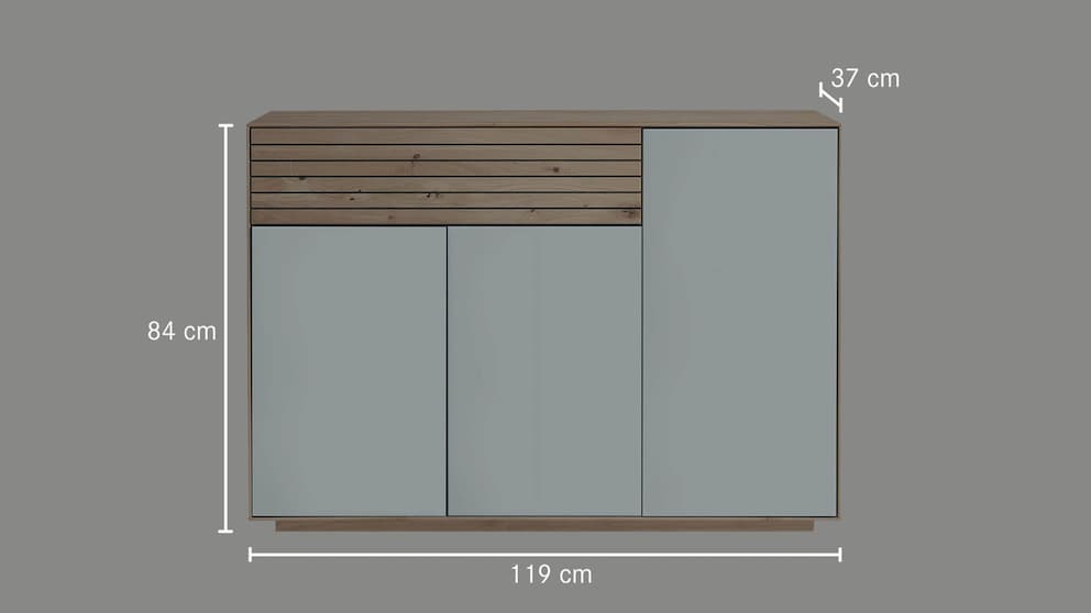 Sideboard mit Schublade - bemaßte Darstellung
