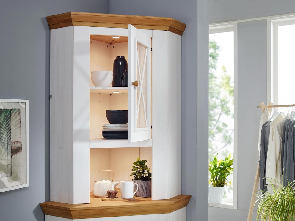 Optionale Beleuchtung mit Touch-Sensor, Lichtfarbe warmweiß, Kabellänge ca. 2 m (Möbelstück abweichend, dient zur Ansicht der Beleuchtung)
