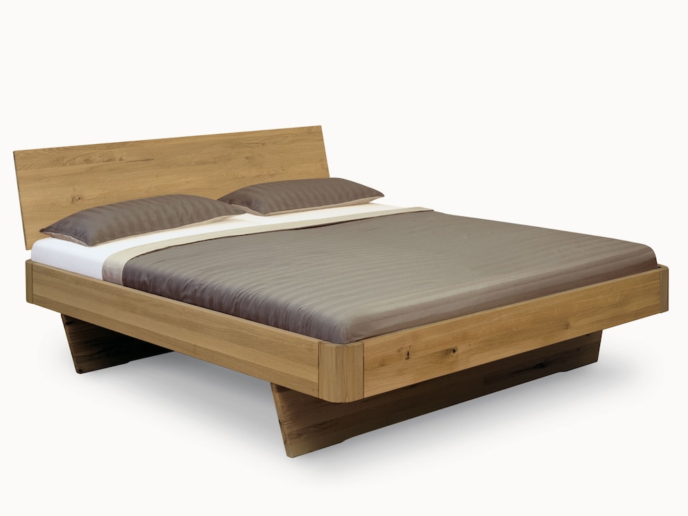 Zwevend bed Svariata in wild eiken met doorlopend hoofdeinde en rond bedframe