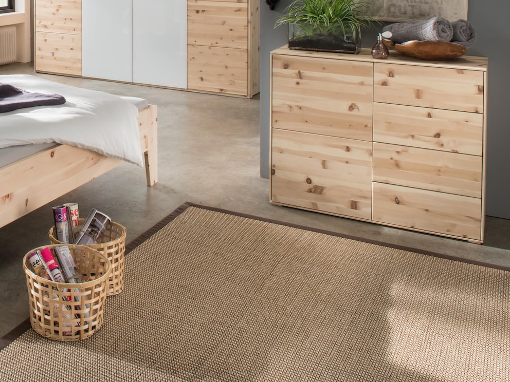 Sisal vloerkleed Lagunera met grote Panamabinding in 2-kleuren techniek, hier met bruine rand
