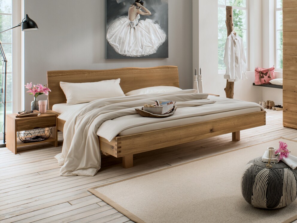 Lit « Verona » en chêne sauvage avec tête de lit en forme d'arbre