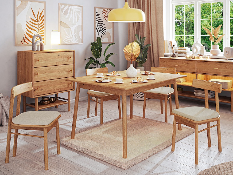 Chaise « Serea » – design d'inspiration scandinave au charme mid-century en chêne sauvage avec rembourrage beige