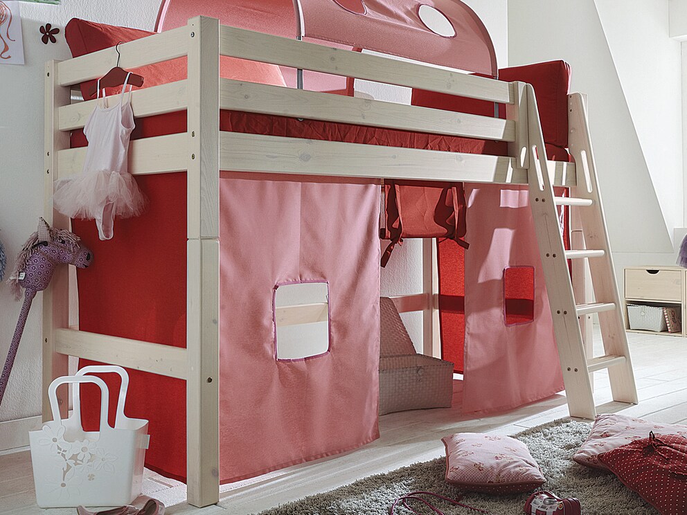 Combinaison de couleurs raffinée - rideaux « A » et « C » en rouge, rideaux « B » en rose