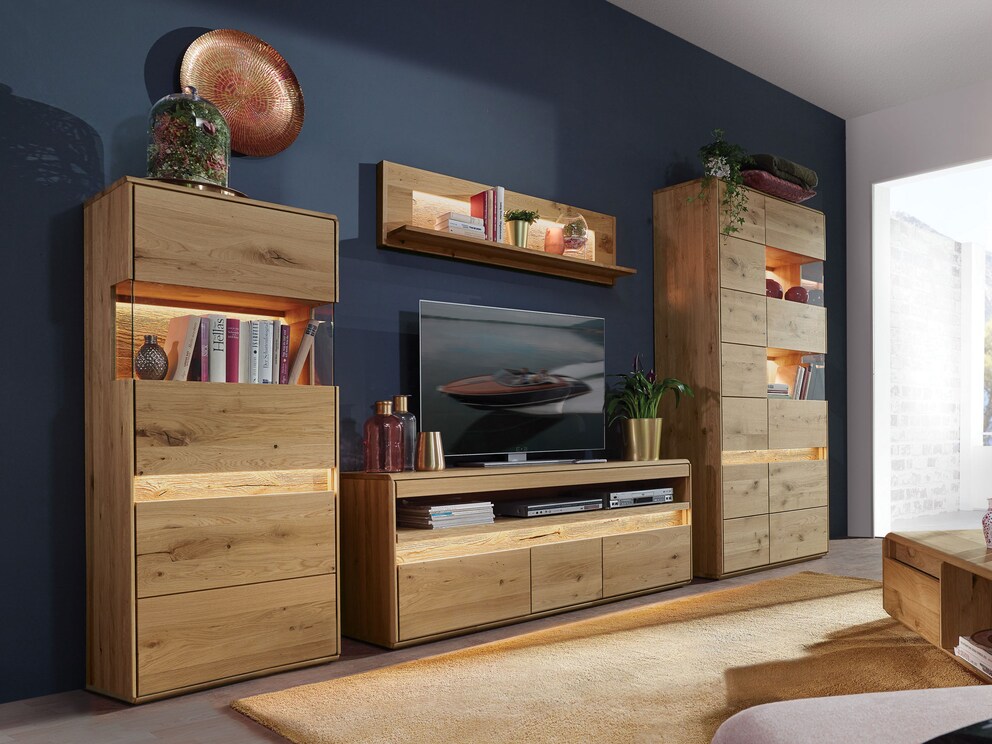 Vitrine « Bassano » en chêne sauvage noble avec éclairage de style - sur la photo, variante 03