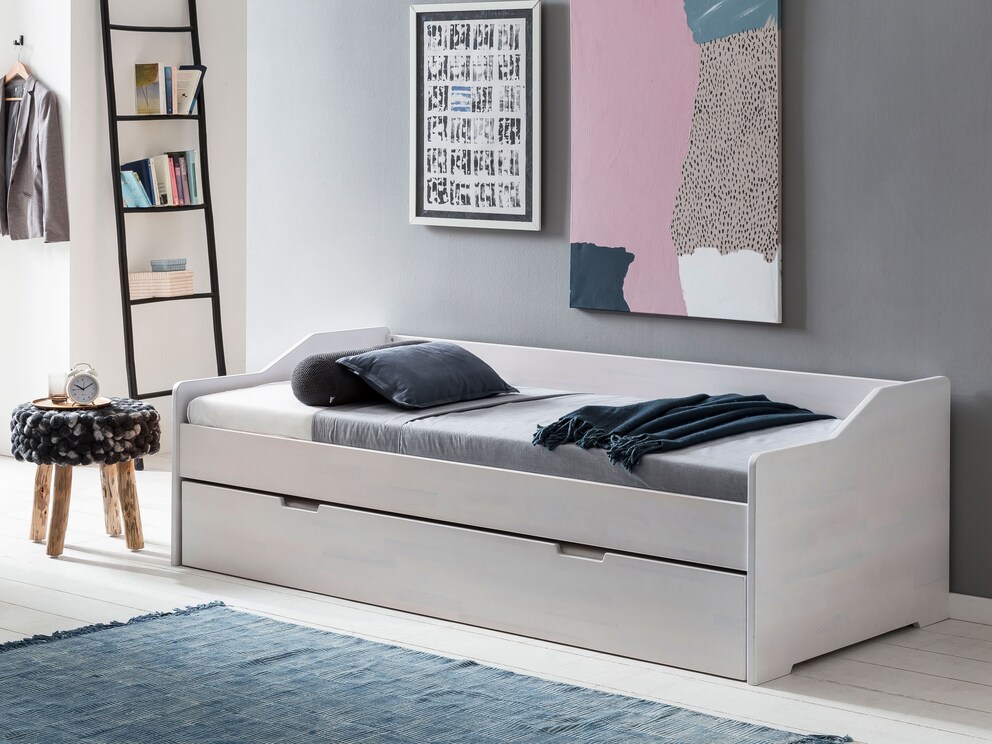 Lit gigogne « Tersa » en cœur de hêtre blanc lasuré pour un aspect frais et lumineux