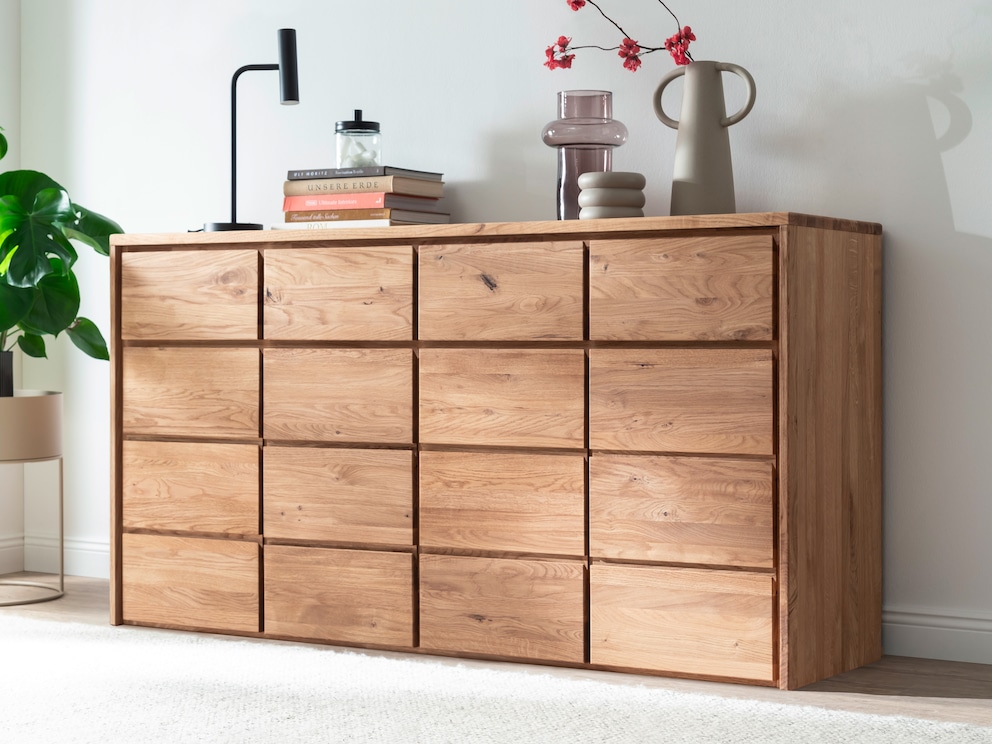 Sideboard « Canto » (ici variante 02) - une structure en bois fascinante dans une trame géométrique