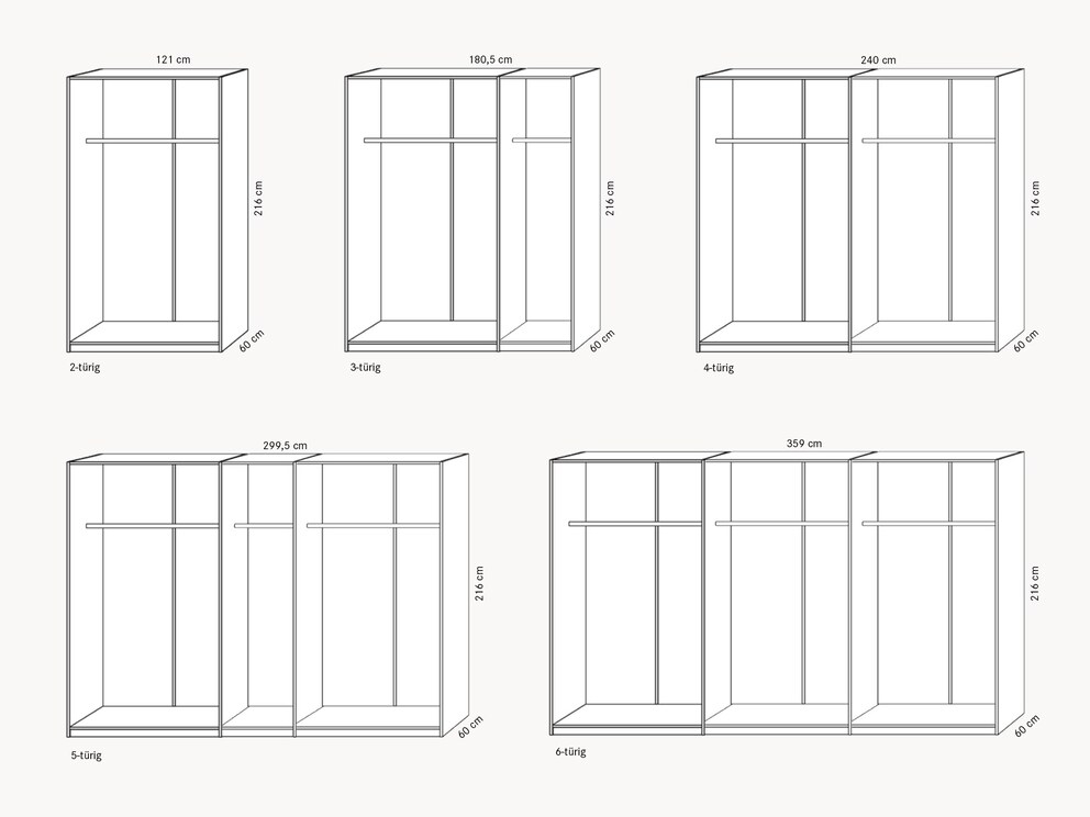 Kleerkast gedimensioneerd in een raster van 60 cm - verdere details onder Technische info