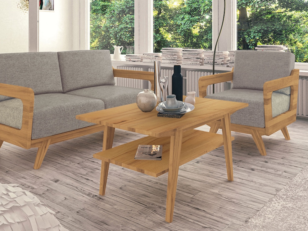 Table basse Lasala au charme très rétro, ici en hêtre de cœur