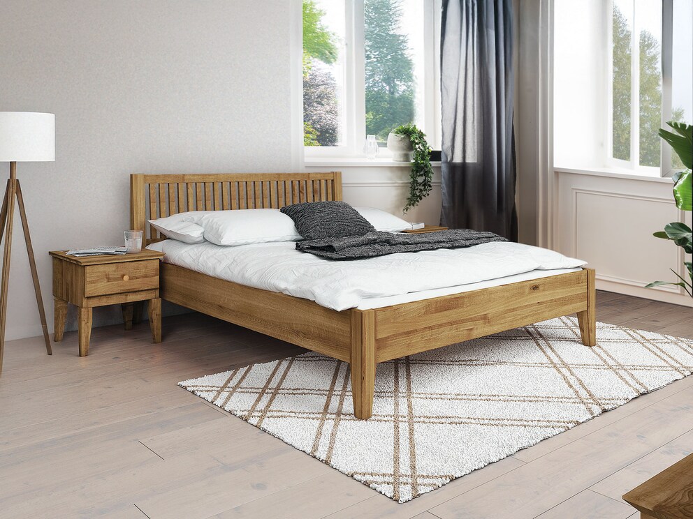 Lit en bois massif « Daria » en chêne sauvage - à la fois tendance et élégant