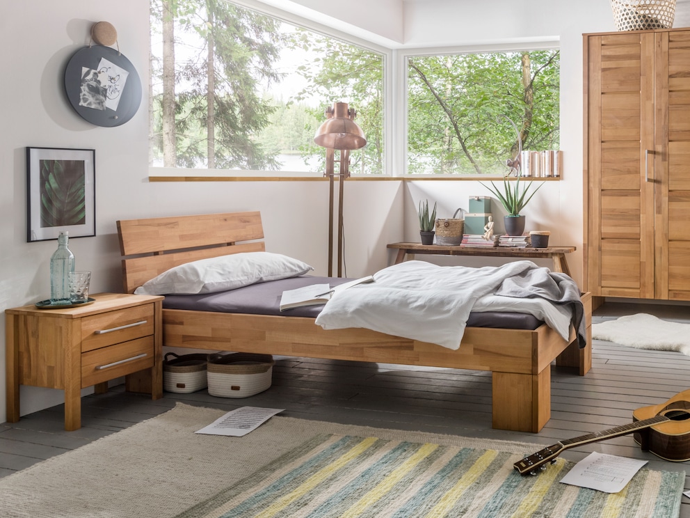 Lit d'adolescent Calo en cœur de hêtre au veinage vivant avec surface huilée