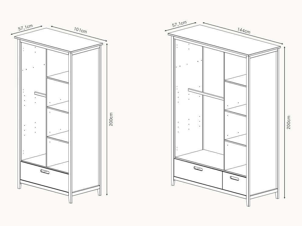 Schematische voorstelling van de indeling van het kastinterieur